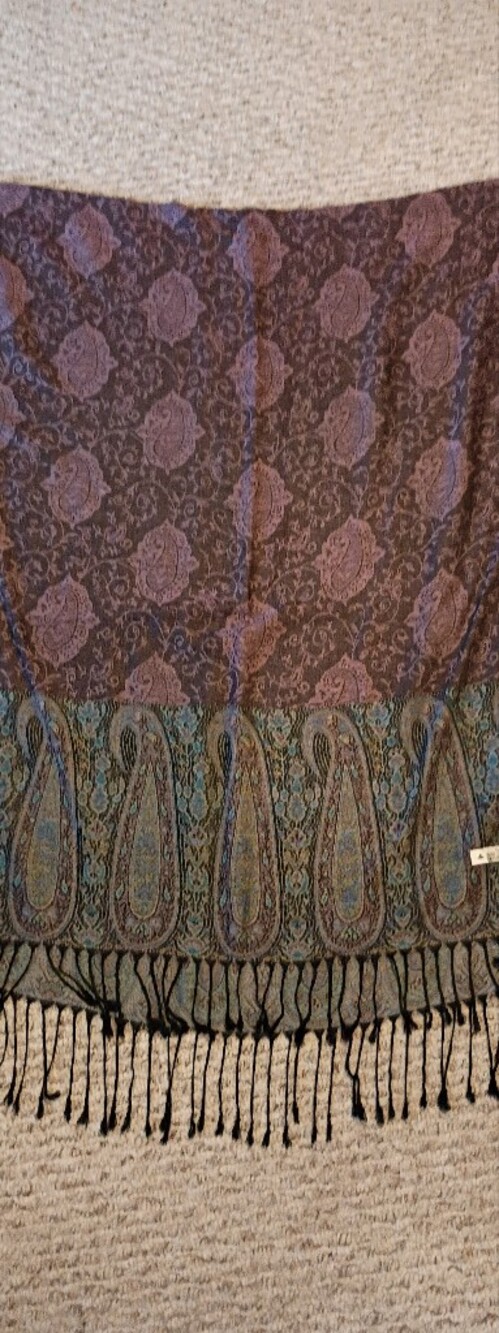 Paisley Fringe Throw in Plum and Teal